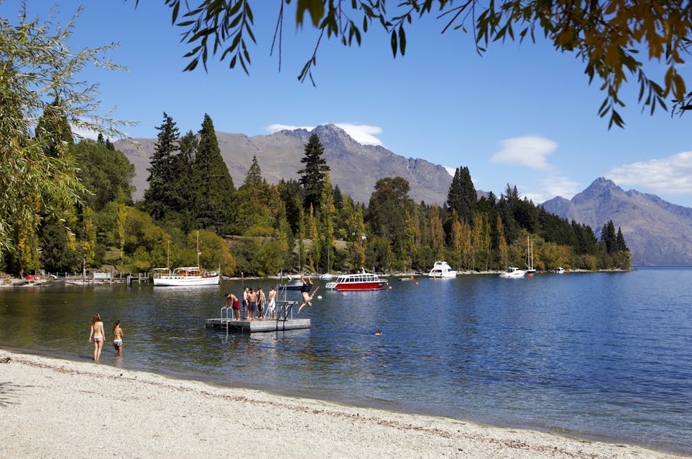 Swimmers at the Queenstown Bay Waterfront